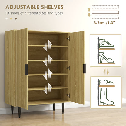 Entryway Shoe Storage Cabinet 5-Tier Shelving Adjustable Shelves for 15 Pairs Oak