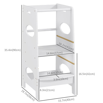 Adjustable Toddler Kitchen Step Stool with Safety Rail in Grey - Perfect for Little Helpers