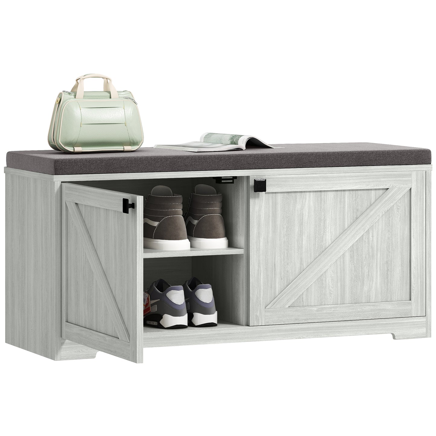 Shoe Storage Bench with Padded Seat, Entryway Bench Holds up to 352 lb, Shoe Organizer, 8 Pairs, Light Grey Kids Crystal