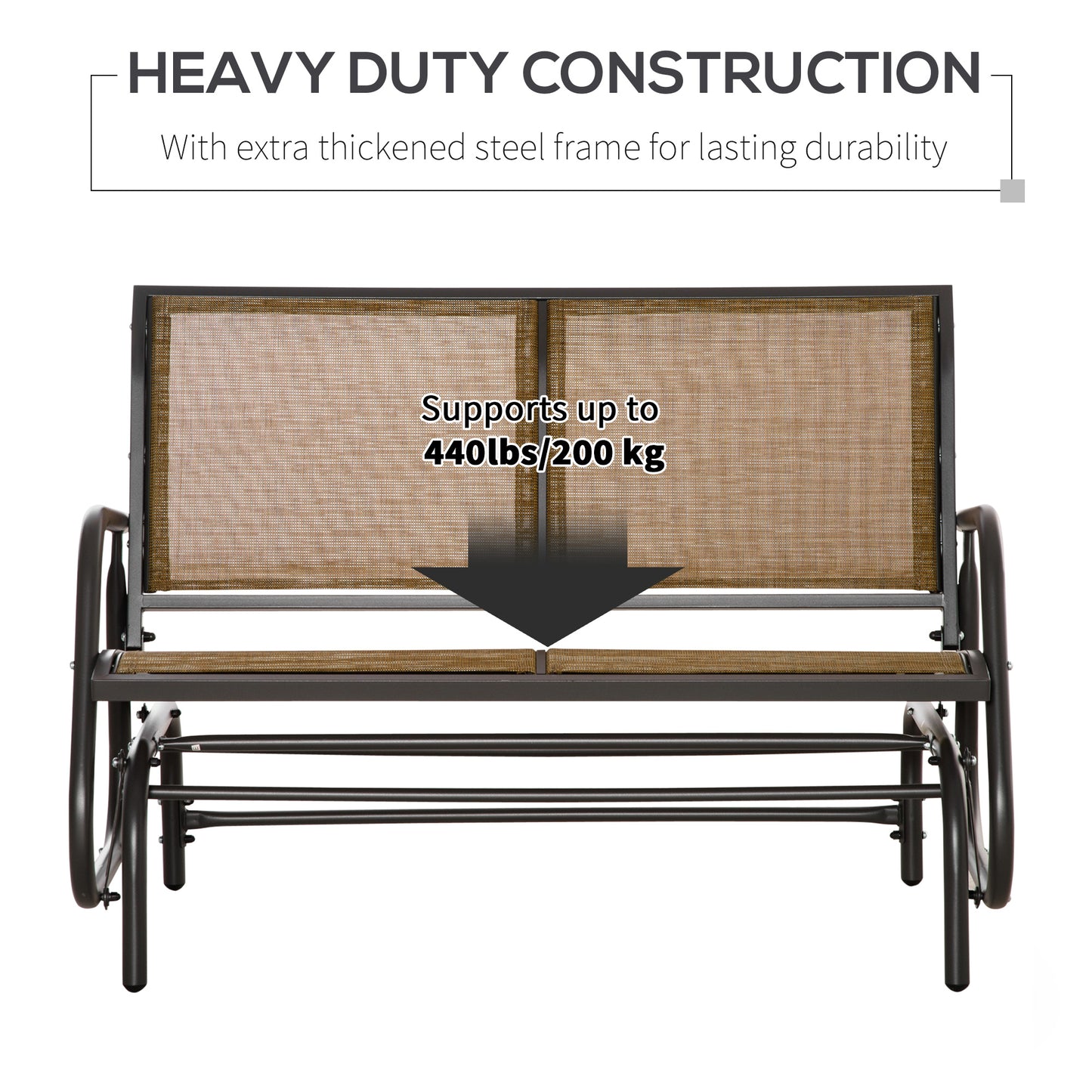 Patio Glider Bench Outdoor Double Swing Chair Steel Frame Garden Rocking Loveseat Heavy-Duty Brown Kids Crystal