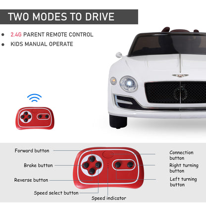 Licensed Bentley Ride-On Car: 12V, Electric, Battery Powered, Remote Control, 2 Speed, White