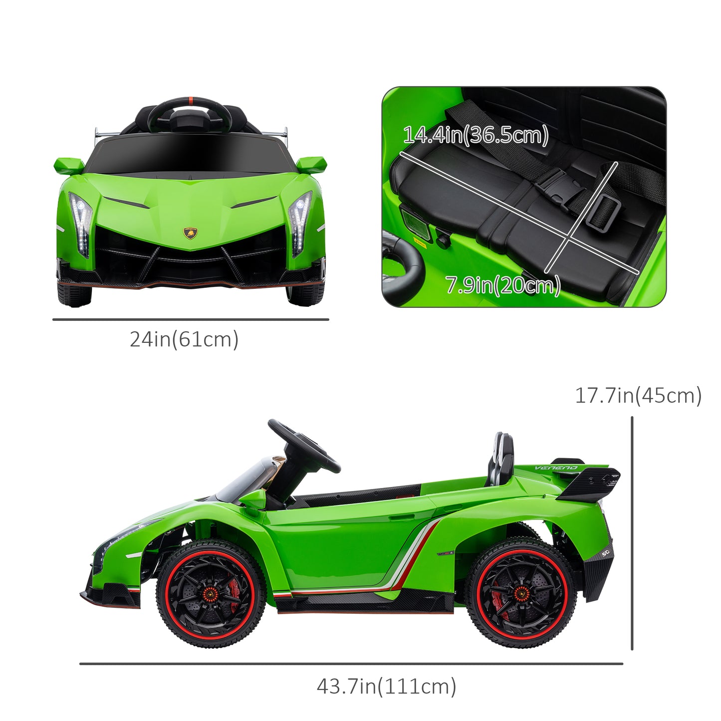 Kids Sports Car: 12V Electric, Butterfly Doors, 4.3Mph, Portable Battery, Green, for Boys/Girls Kids Crystal