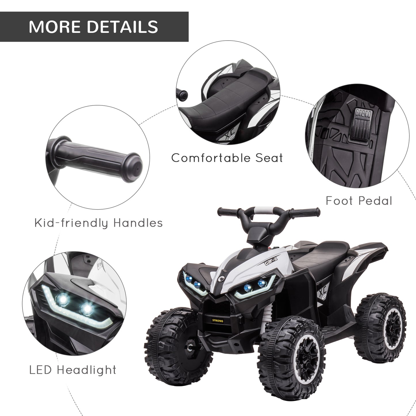 Kids 4 Wheeler Quad with Music, MP3, Headlights, High & Low Speed, Kids ATV for 3-5 Years Old Boys &amp; Girl, White Kids Crystal