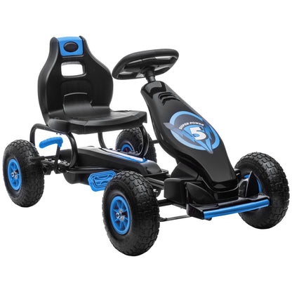 Kids Pedal Go Kart Ergonomic Adjustable Seat Rubber Wheels Shock Absorb Safety Hand Brake Ages 5-12 Blue