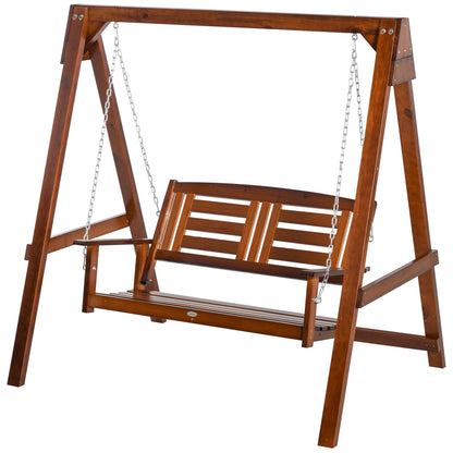 2 Seater Wooden Patio Swing with Stand Adjustable Chains for Garden Poolside Backyard