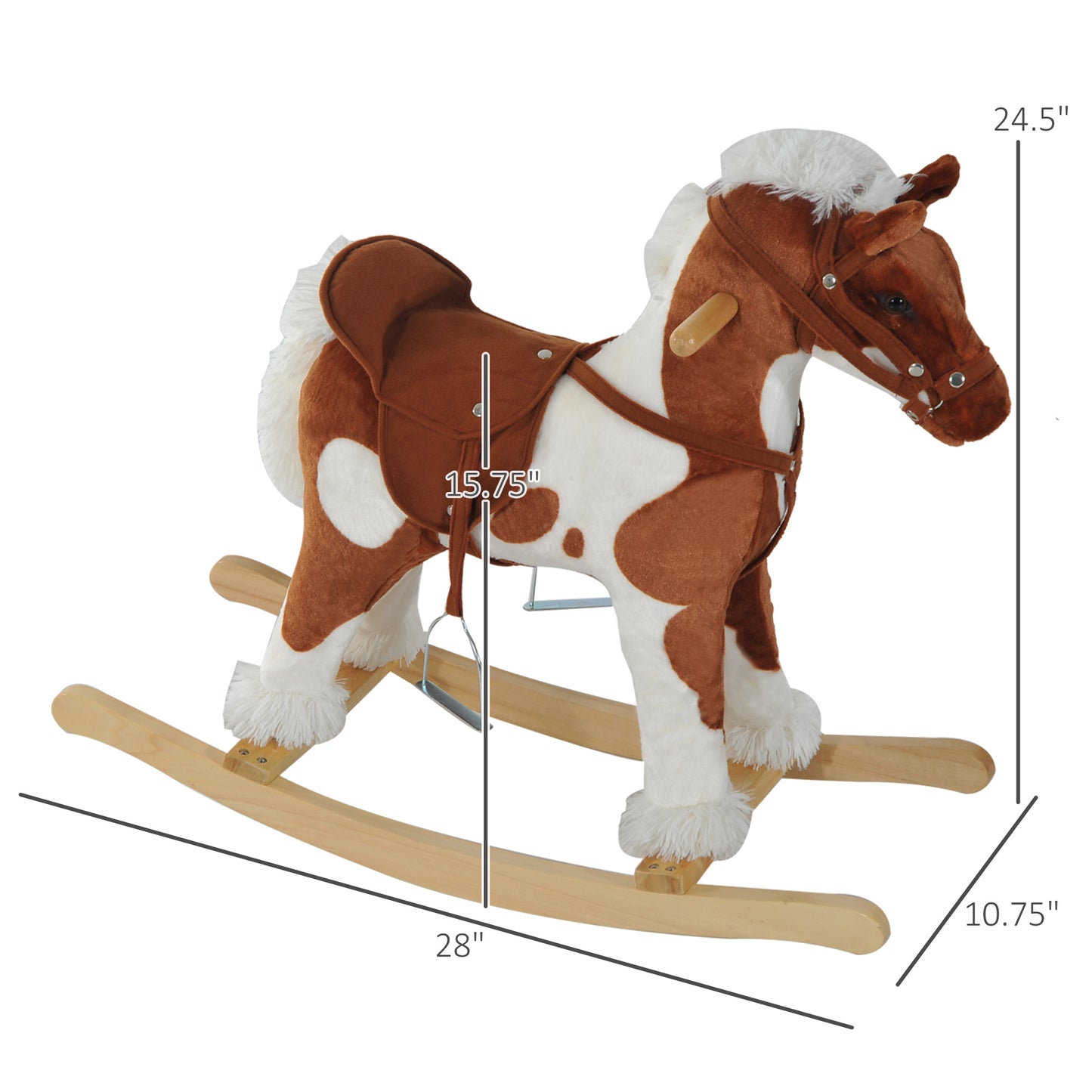 Kids Metal Plush Ride-On Rocking Horse Chair Toy w/ Nursery Rhyme Music - Light Brown / White Kids Crystal