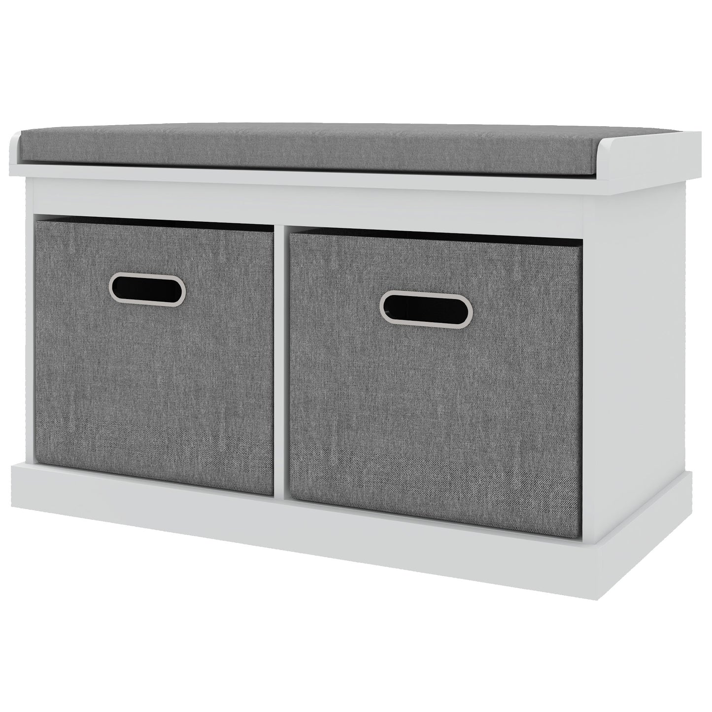 Shoe Storage Entryway Bench Seat with Cushion 2 Fabric Drawers for Hallway White Kids Crystal