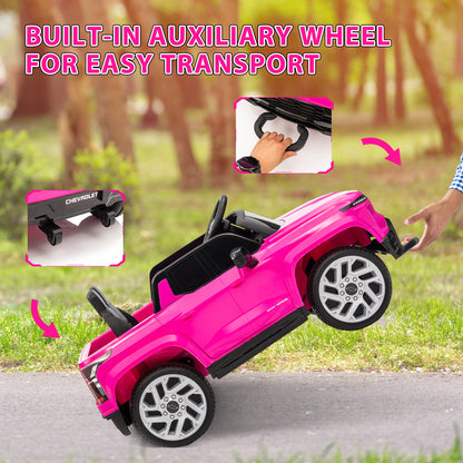 12V CHEVROLET SILVERADO EV RST Licensed Kids Car w/ Remote, Spring Suspension, Soft Start, Training Wheels, Pink