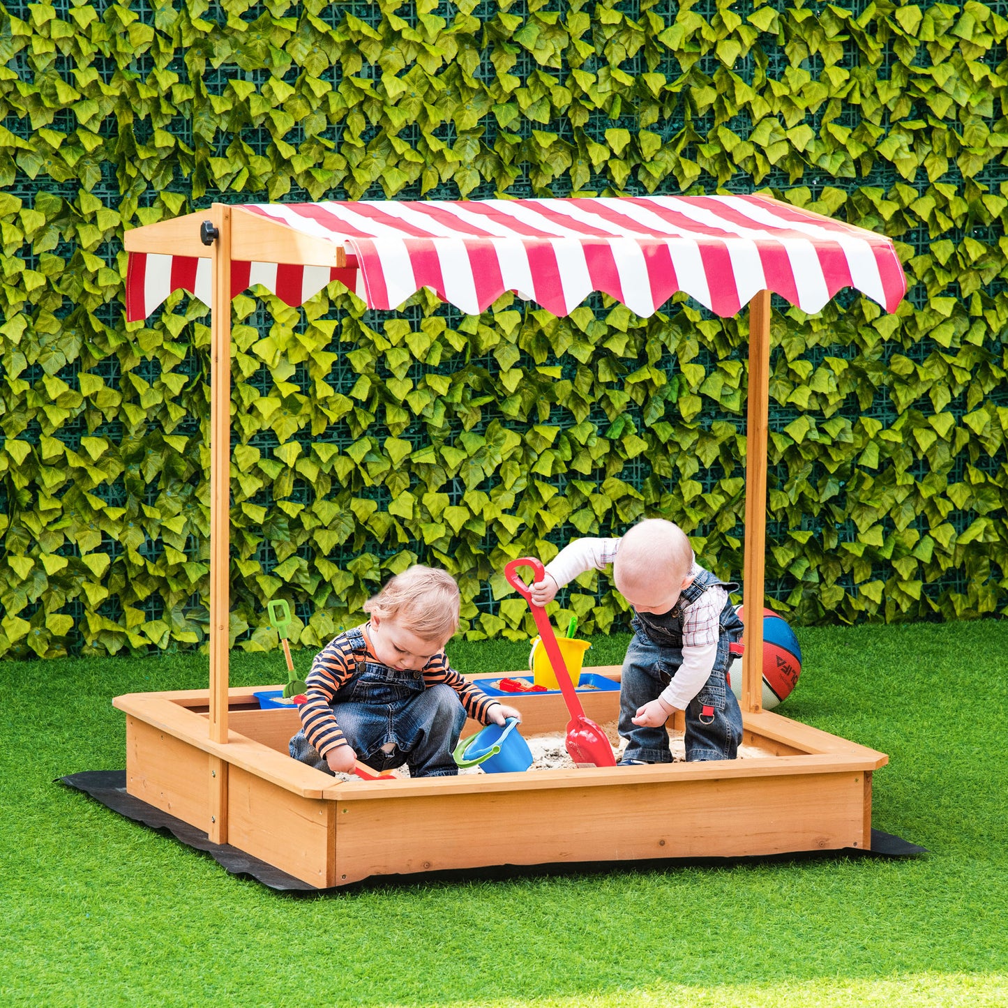 Children's Wooden Sandbox, Outdoor Sand Play Station for Boys &amp; Girls 3-7 Years Old Kids Crystal