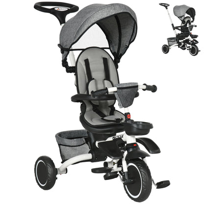 7-in-1 Toddler Tricycle, Kids Trike with Rotatable Seat, Adjustable Push Handle, Safety Harness, Detachable Canopy, Footrest
