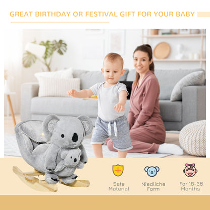 Koala Rocking Horse for Kids - Plush Ride-On Toy with Gloved Doll & Sounds, Ideal for 18-36 Months, Grey