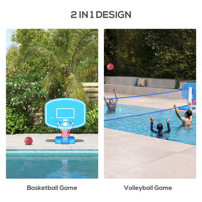 2-in-1 Pool Basketball Hoop Poolside & Volleyball Set, Portable Basketball Hoop with Fillable Base