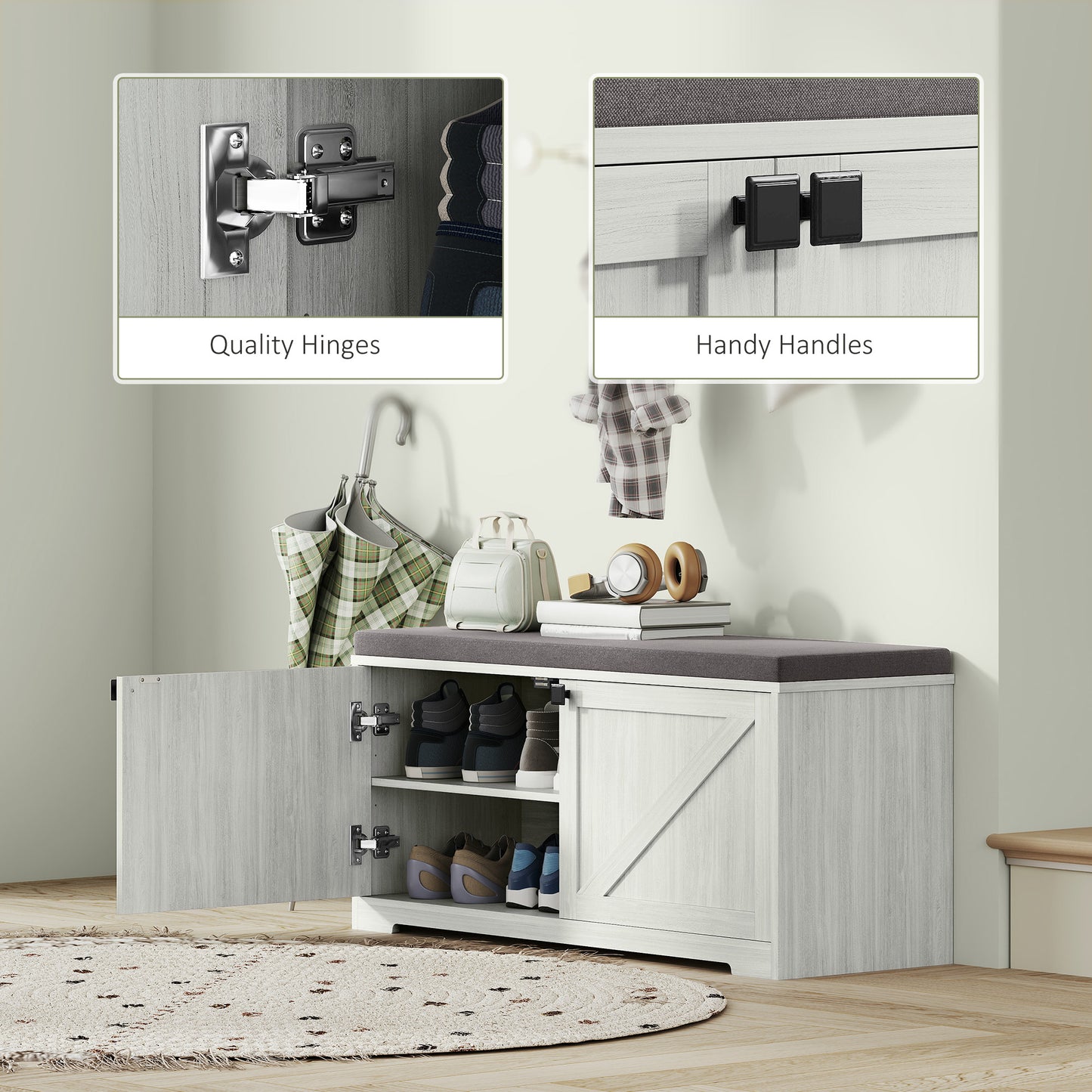 Shoe Storage Bench with Padded Seat, Entryway Bench Holds up to 352 lb, Shoe Organizer, 8 Pairs, Light Grey Kids Crystal