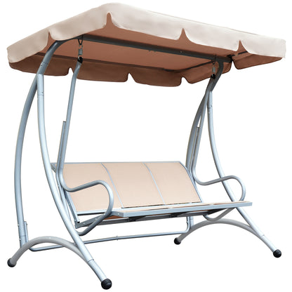 3 Person Patio Swing Seats with Adjustable Canopy Outdoor Swing Chair Bench for Garden, Poolside, Beige