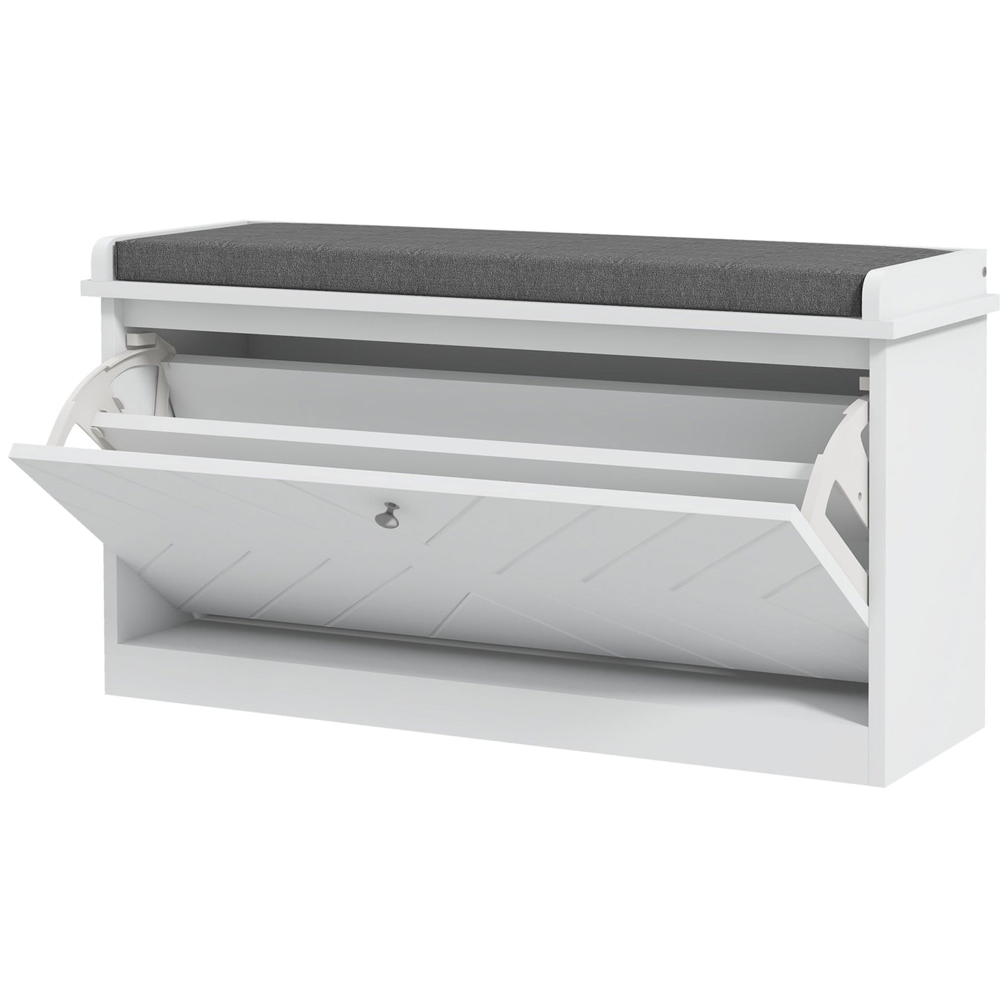 Entryway Shoe Bench with Storage Flip Drawer Adjustable Shelf for 8 Pairs Cushioned Hallway Bench White Kids Crystal