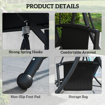 3 Person Outdoor Porch Swing Chair with Adjustable Canopy, Black