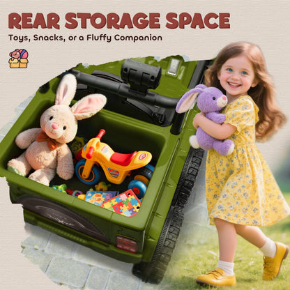 12V 4WD/2WD Kids Electric Car w/ Remote Control, Spring Suspension, Back Trailer, Light, Music, Soft Start, Dark Green