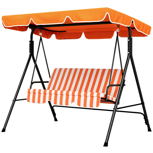 3-Seater Outdoor Porch Swing with Adjustable Canopy Patio Swing Chair for Garden Poolside Backyard Orange Kids Crystal
