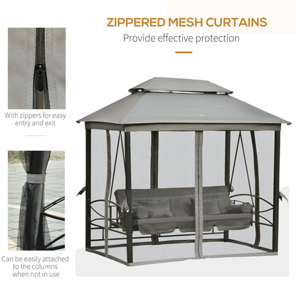 3 Person Outdoor Patio Daybed 3 in 1 Canopy Gazebo Swing Chair Garden Hammock with Mesh Mosquito Net and Sun Shade Grey
