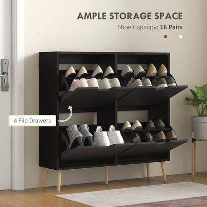 Shoe Storage Cabinet with 4 Flip Drawers and Adjustable Shelf, Shoe Cabinet for 16 Pairs of Shoes, Black