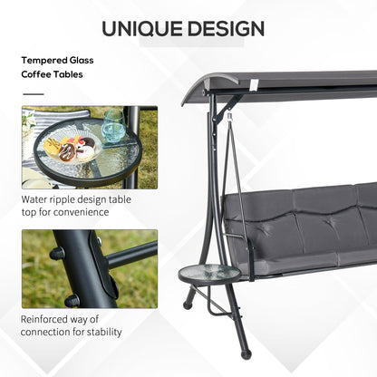 3 Seat Outdoor Swing Chair Steel Swing Bench Porch Swing With Adjustable Canopy & Coffee Tables &amp;amp; Cushion for Patio Garden