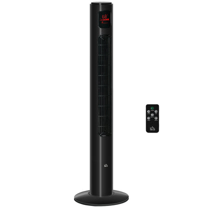 Oscillating Tower Fan Standup Cooling 3 Speed 12h Timer LED Remote Black for Efficient Air Circulation