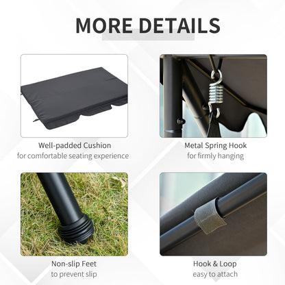 Convertible Patio Swing Chair Garden 3 Person Hammock Outdoor Lounge Bed Cushioned with Tilt Canopy Dark Grey