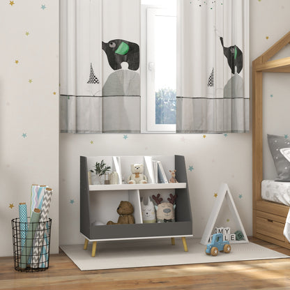 Toy Storage Organizer: 2 Tier with 5 Compartments, Safety Anti-tip for Nursery & Playroom - Grey