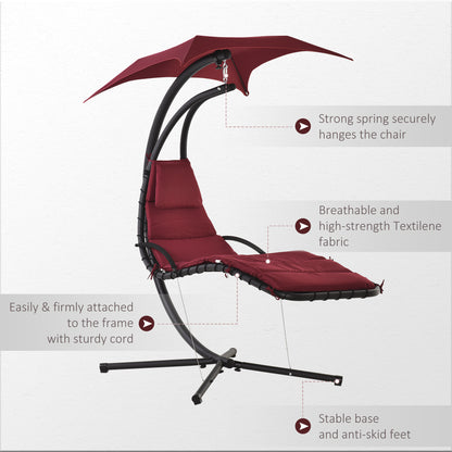 Outdoor Patio Swing Chair with Arc Stand Canopy Garden Lounge Wine Red Comfort