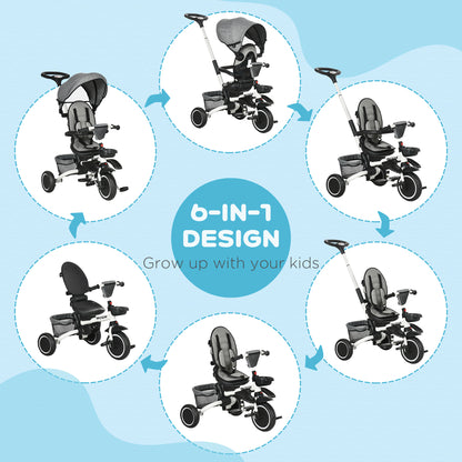 7-in-1 Toddler Tricycle, Kids Trike with Rotatable Seat, Adjustable Push Handle, Safety Harness, Detachable Canopy, Footrest