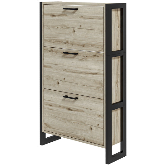 Shoe Cabinet with 3 Flip Drawer, Narrow Slim Shoe Storage Cabinet for 15 Pairs, Walnut Kids Crystal