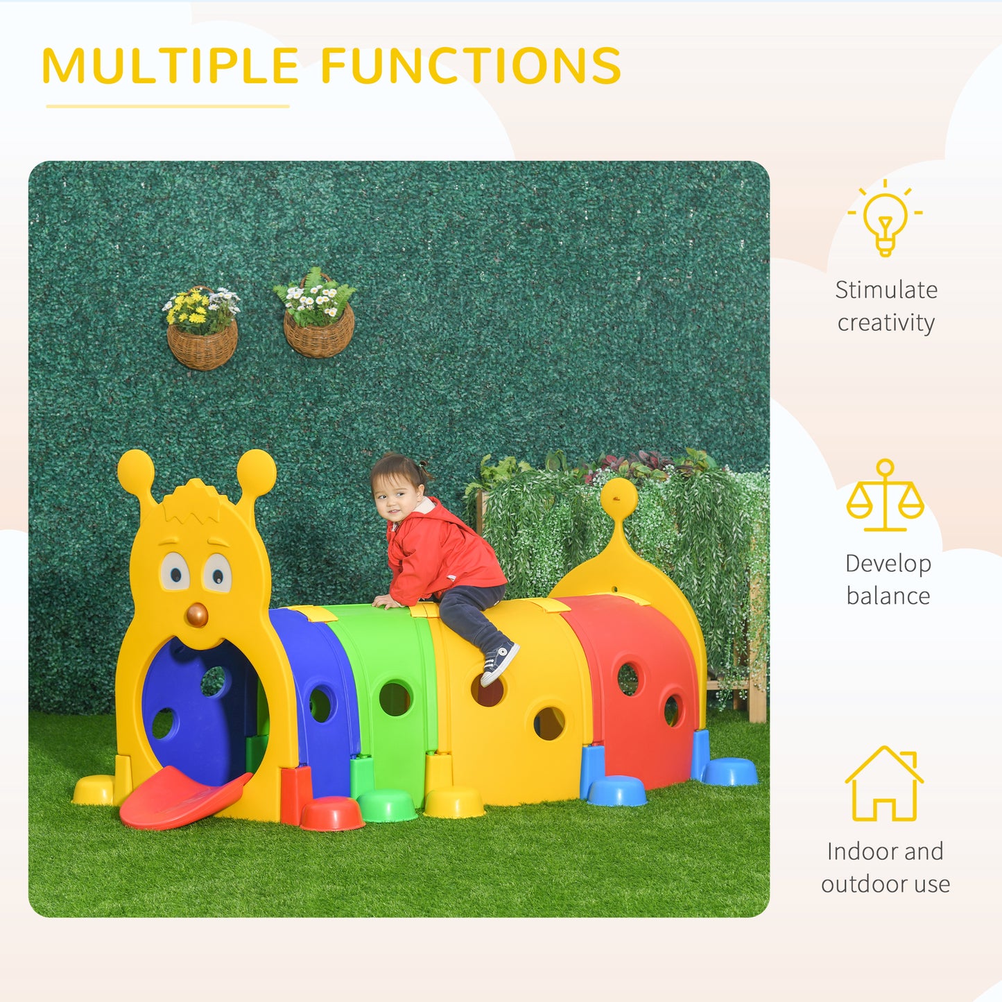 Kids Caterpillar Tunnel Climb-N-Crawl Toy Indoor Outdoor Play Multicolor for Ages 3-6 Kids Crystal
