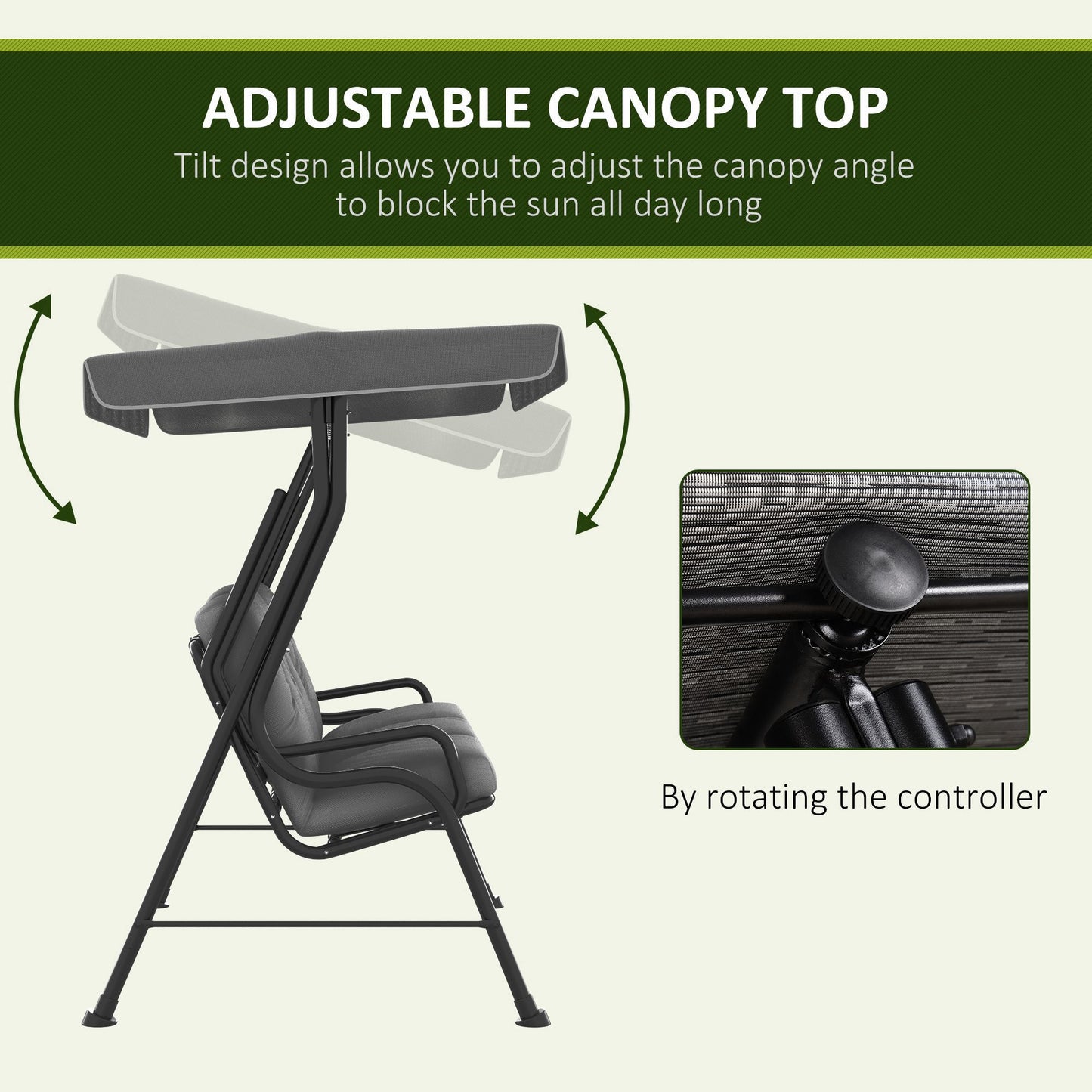 3-Person Patio Swing Chair with Canopy 3 Seater Porch Swing for Garden, Backyard, Poolside, Light Grey Kids Crystal