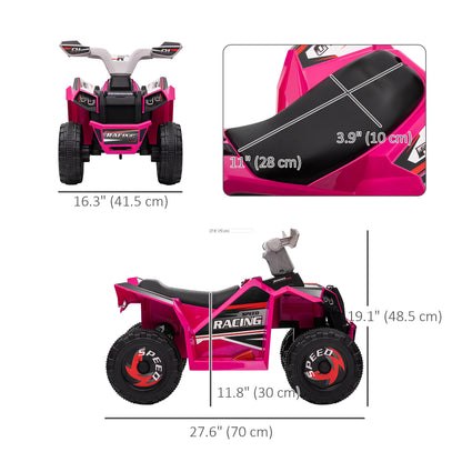 Ride-On Car: 6V, Quad, Electric, Wear-Resistant Wheels, For Boys/Girls, Pink, Toddler Vehicle