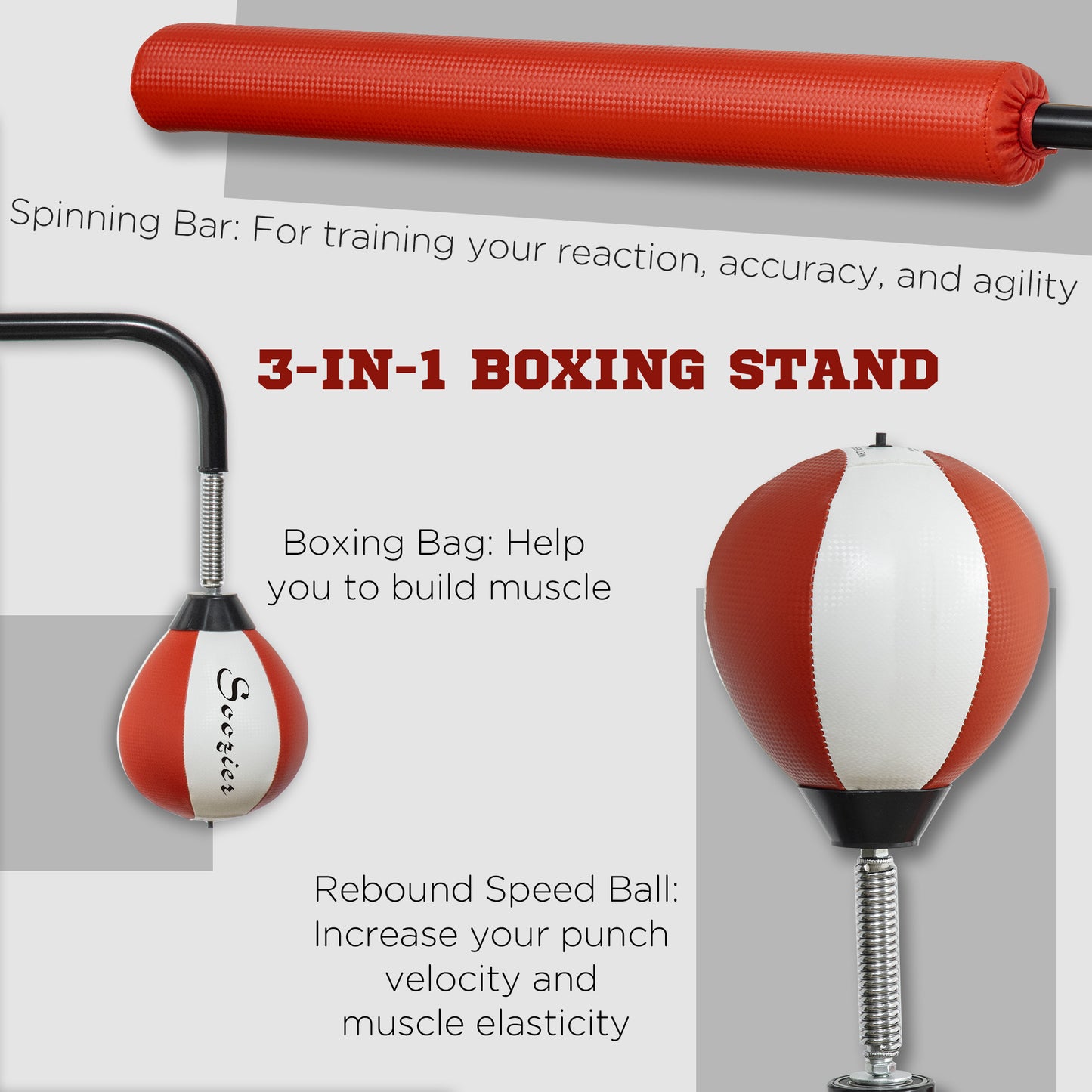 Boxing Bag Freestanding Punching Bag, Height Adjustable with Reflex Bar, Speed Balls and Suction Cup Base for Adult & Teenagers Kids Crystal