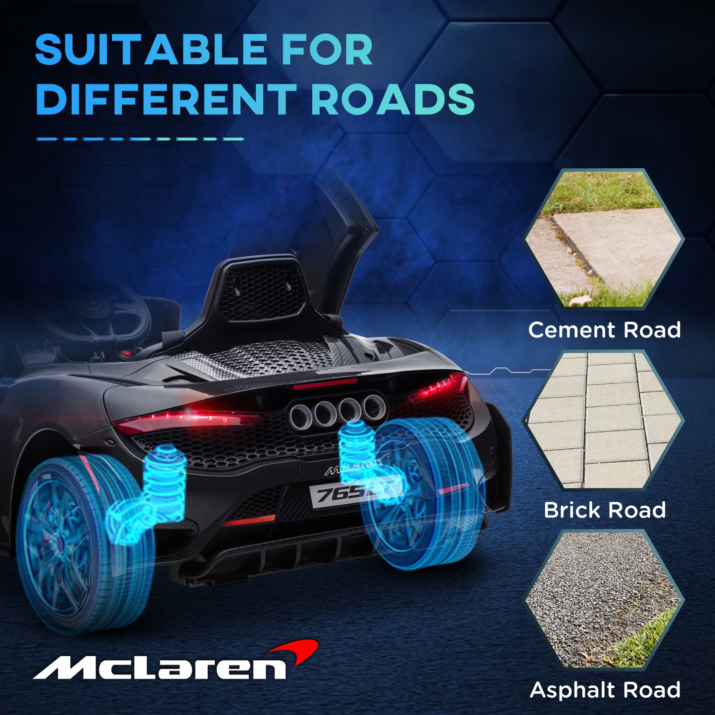 McLaren 765LT Licensed 12V Kids Electric Car w/ Scissor Doors, Training Wheels, Remote, Slow Start, Music Horn Black Kids Crystal