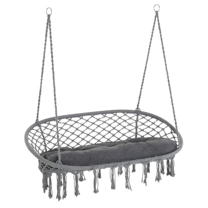 Hanging Chair 2 Seat Metal Swinging Hammock Chair with Cushion & Macrame Net Pattern 396 lbs Capacity Dark Grey