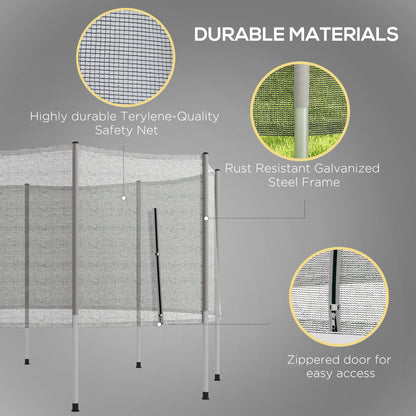 12FT Trampoline Safety Net Enclosure with 8 Poles Replacement Protective Mesh Grey