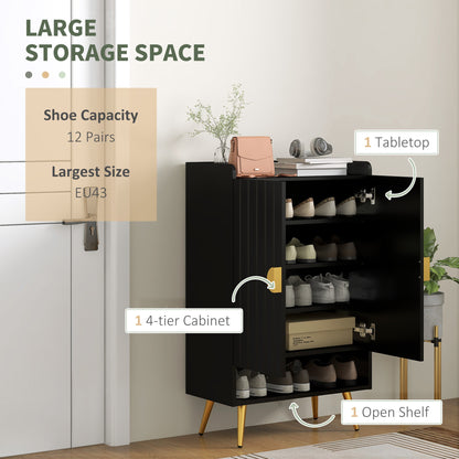 Entryway Narrow Shoe Storage Cabinet with Adjustable Shelves Open Shelf for 15 Pairs Black
