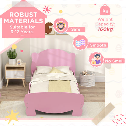Twin Bed Frame for Kids with Bear Shaped Headboard & Footboard, Slats Support, No Box Spring Needed, for Ages 3-12, Pink