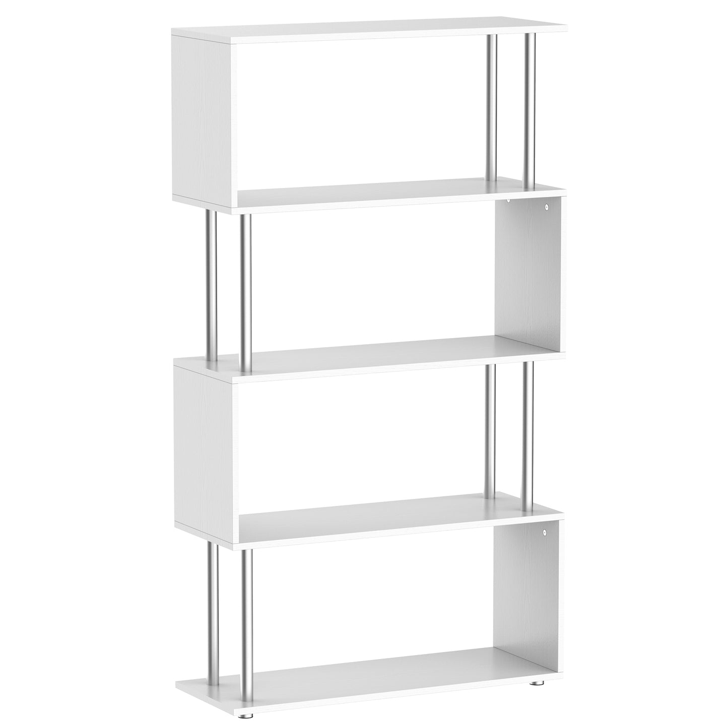 Z-Shape Bookcase Marvel: 5-Tier White Wooden Storage Display Shelf for Living Room, Bedroom, Office with Metal Frame Kids Crystal