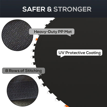 Trampoline Jumping Mat Replacement with Spring Tool 72 V-Hooks for 12ft Round Trampolines Black
