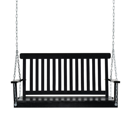 2-Seater Patio Swing Chair, Fir Wooden Porch Swing with Slatted Design, Hanging Chains for Outdoor, Garden, Black Kids Crystal