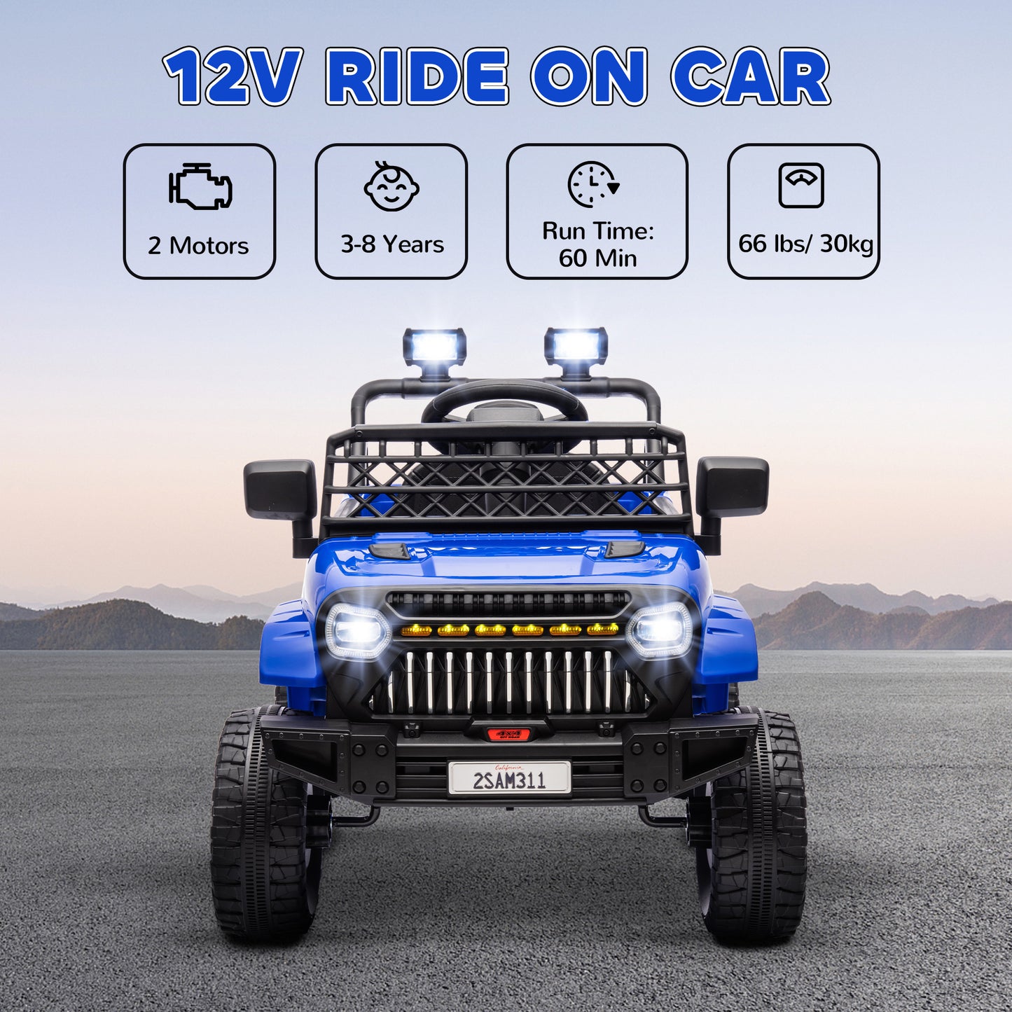 12V Ride on Truck, Electric Car for Kids with Remote Control, Suspension, 3 Speeds, USB Music Headlights, Dark Blue Kids Crystal