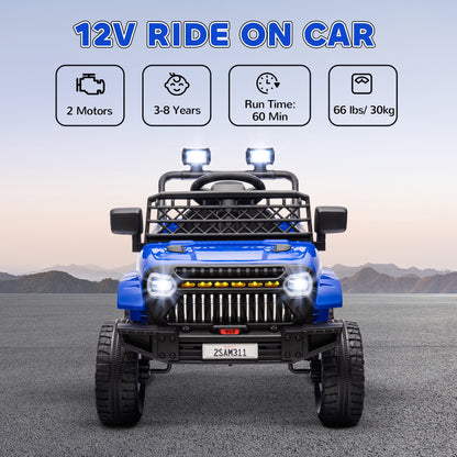 12V Ride on Truck, Electric Car for Kids with Remote Control, Suspension, 3 Speeds, USB Music Headlights, Dark Blue