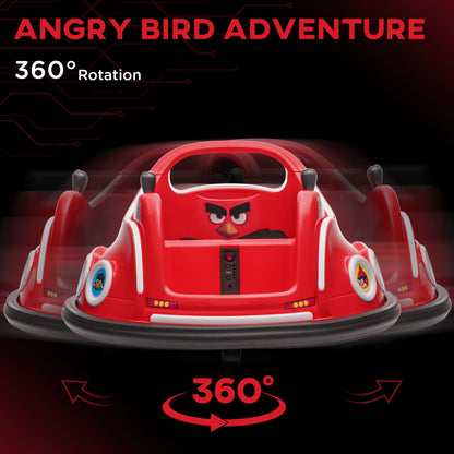 Angry Bird Licensed Electric Ride on Car, 12V Bumper Car for Kids w/ Dual Joysticks, 360 Degree Spin, Red
