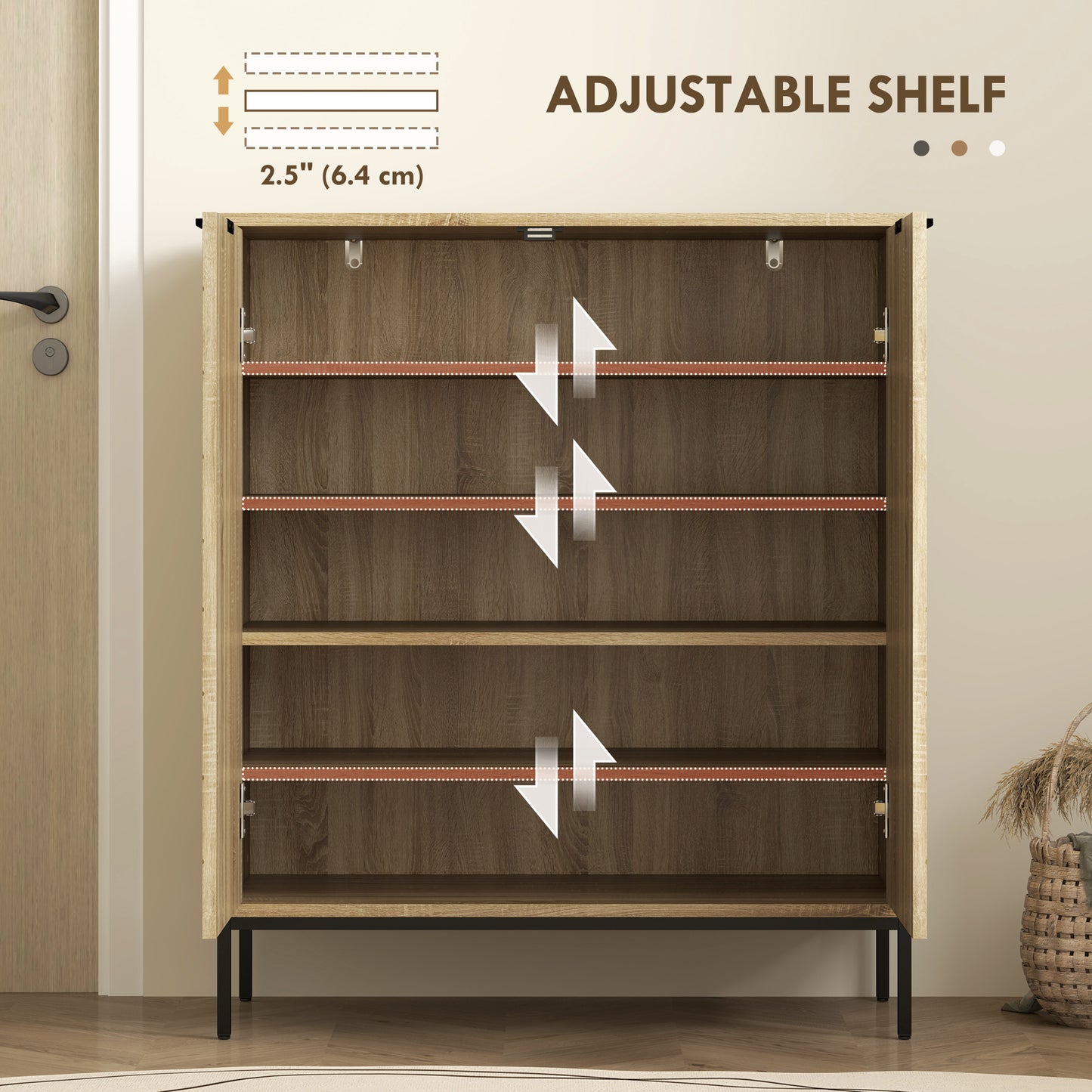 Shoe Storage Cabinet for 15 Pairs, Freestanding Shoe Cabinet with Doors and Adjustable Shelves for Hallway, Oak Kids Crystal