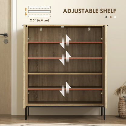 Shoe Storage Cabinet for 15 Pairs, Freestanding Shoe Cabinet with Doors and Adjustable Shelves for Hallway, Oak