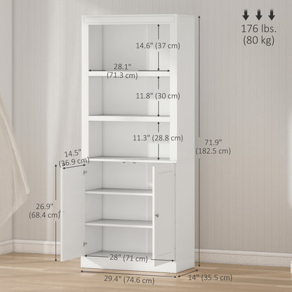 72" Kitchen Pantry Buffet Cabinet: Freestanding Buffet with Hutch, Bookcase with Doors, 6-Tier Cupboard and Adjustable Shelves