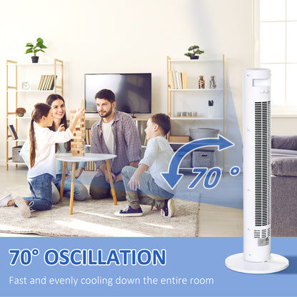 Tower Fan Oscillating 3 Speed 12h Timer LED Remote Control Cooling for Bedroom Home White